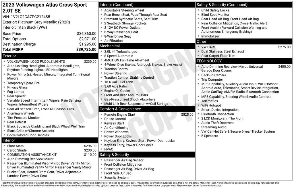 volkswagen atlas cross sport 2023 1V2LC2CA7PC212485 image volkswagen atlas cross sport 2023 1V2LC2CA7PC212485 image